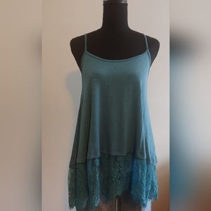 Kori Teal Tank with Lace Trim Med